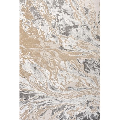 Marbled Swirl Ivory and Charcoal 5'x8' Synthetic Area Rug