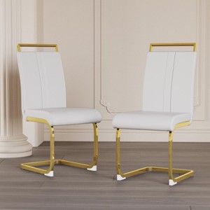 SEVOBAL Dining Chairs Set of 2 High Back PU Faux Leather Side Chairs with C-Shaped Metal Legs for Dining Room, White, 22.44"*17.12"*38.58" - 1 of 4