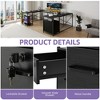 U Shaped Desk With Power Outlets & LED Lights Desk With Drawers Corner Computer Desk Office Desk With Monitor Stand & Storage Shelves Black - 3 of 4