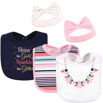 Little Treasure Baby Girl Cotton Bib and Headband Set 5pk, Sparkle Necklace, One Size