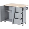 Vynxaria 52.7" Rolling Kitchen Island - Solid Wood Top, Locking Wheels, Drop Leaf Breakfast Bar, Storage Cabinet, Spice Rack, Towel Rack,Grey Blue - 3 of 4