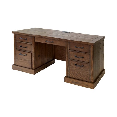 Martin Furniture 66W Wood Double Pedestal Executive Desk Dark Brown