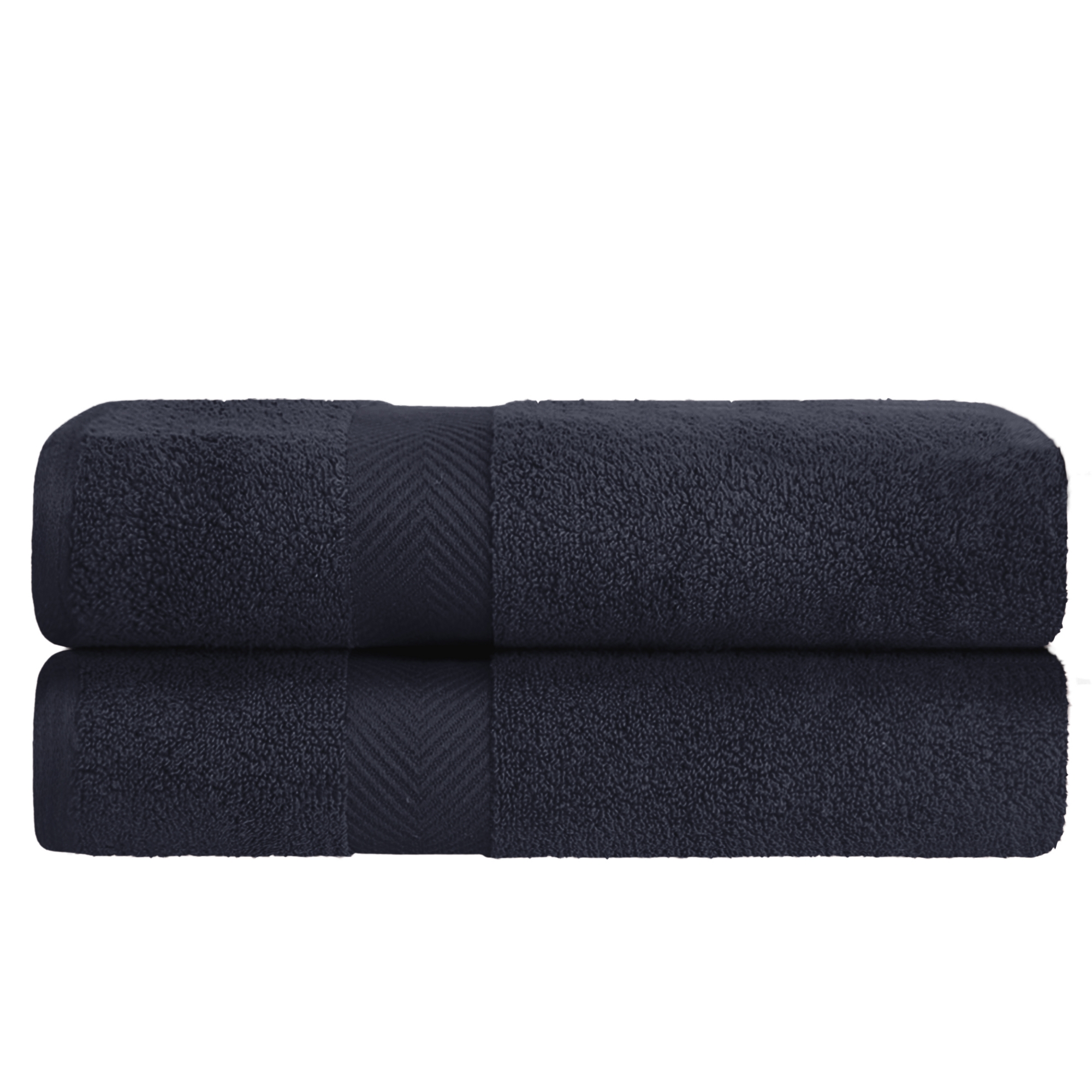 Zero Twist Cotton Bath Towel Set, Super Soft Chevron Dobby Border, Black - Blue Nile Mills