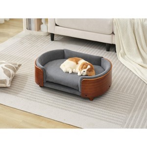 ORRD Scandinavian Elevated Dog Bed with Walnut Wood Legs, Orthopedic Pet Sofa & Washable Dark Grey Velvet Cushion, Mid Size - 1 of 4