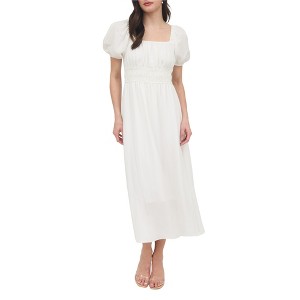 August Sky Women's Smocked Square Neckline Puff Sleeve Midi Dress - 1 of 4