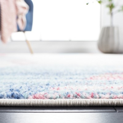 Ivory and Blue Geometric Medallion Synthetic Square Rug
