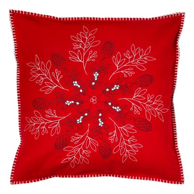 tagltd 20" x 20" Christmas Red Snowflake Pinecone Cotton Accent Throw Pillow