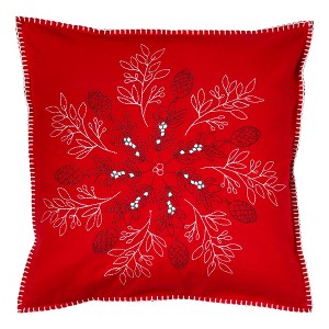 tagltd 20" x 20" Christmas Red Snowflake Pinecone Cotton Accent Throw Pillow - 1 of 2