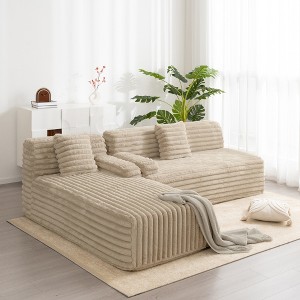 110" Cloud Modular L-Shaped Sectional Sofa with Two Pillows, Ultra-Soft Faux Rabbit Fur Upholstery, Free-Combined - 1 of 4