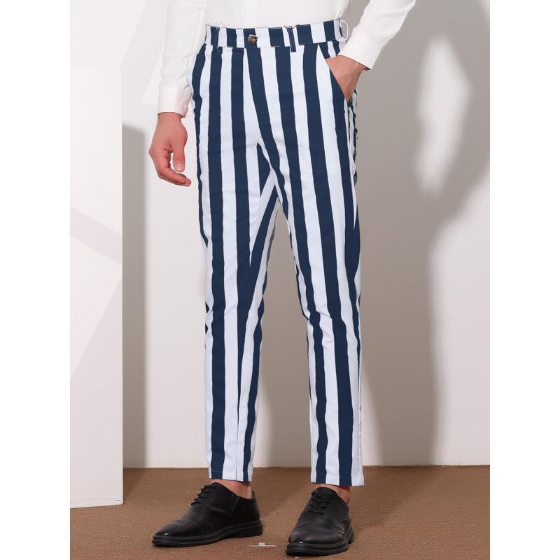 Lars Amadeus Men's Casual Striped Slim Fit Color Block Business Pants, 2 of 7