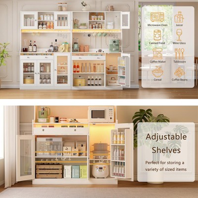 Qwatto 71" Kitchen Pantry Cabinet with Charging Station and LED Lights Tall Freestanding Kitchen Hutch with storage Rack Microwave Stand White Cabinet — фото 4