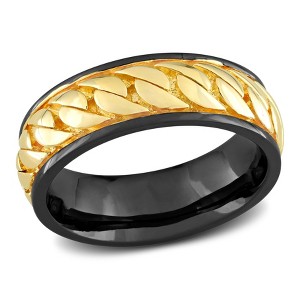 EVERLY JEWELRY | Sterling Silver with Black Rhodium and Yellow Plated Sterling Silver Ribbed Design Men's Ring - 1 of 4