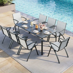 Outdoor Patio Dining Sets with Umbrella Hole, Outdoor Dining Set with 71" Aluminum table & Aluminum Sling Back Chair, Outdoor Patio Furniture Sets - 1 of 4