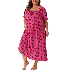 Agnes Orinda Women's Plus Size Family Cute Square Neck Midi Nightgown - 1 of 4