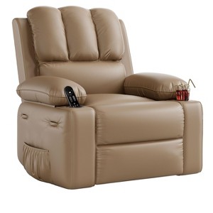 27'' Oversized Leather Recliner Chair - Overstuffed Manual Single Sofa for Adults, Cup Holder & Side Pockets, for Living Rooms, Max Weight 400 Lbs - 1 of 4