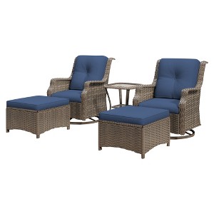 YARDSIGHT 5-Piece Outdoor Wicker Swivel Glider Conversation Set with Red Cushions, Including 2 Chairs, 2 Ottomans, and 1 Side Table - 1 of 4