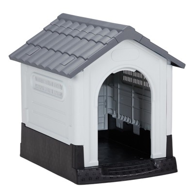 phiestina 33 inch Large Plastic Dog House, Gray & White, with Air Vents and Elevated Floor for Indoor/Outdoor Use