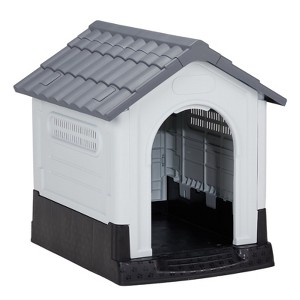 phiestina 33 inch Large Plastic Dog House, Gray & White, with Air Vents and Elevated Floor for Indoor/Outdoor Use - 1 of 4