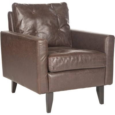 Antique Brown Faux Leather Lawson Accent Chair with Birch Wood Legs