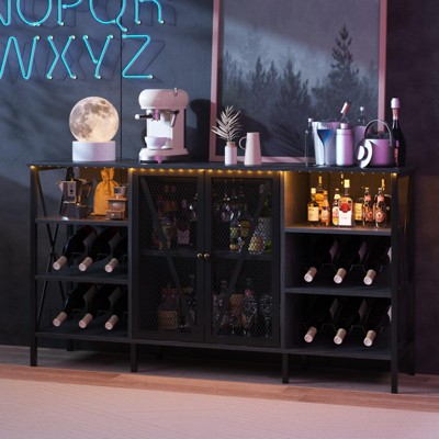 Garvee Wine Bar Cabinet with Wine Rack and Glass Holder, Industry Coffee Bar