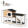 2 Story Wooden Rabbit Hutch with Ramp No Leak Tray and Weatherproof Roof,Small Animal Cage for 1 to 2 Bunnies - LAOTIES - 2 of 4