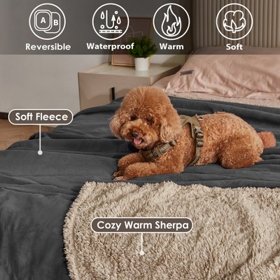 Large Gray Waterproof Sherpa Fleece Pet Blanket