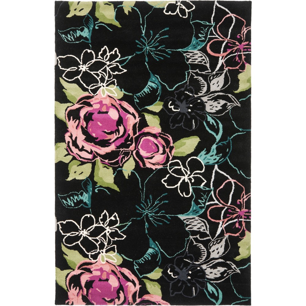 4'x6' Floral Tufted Area Rug Black - Safavieh