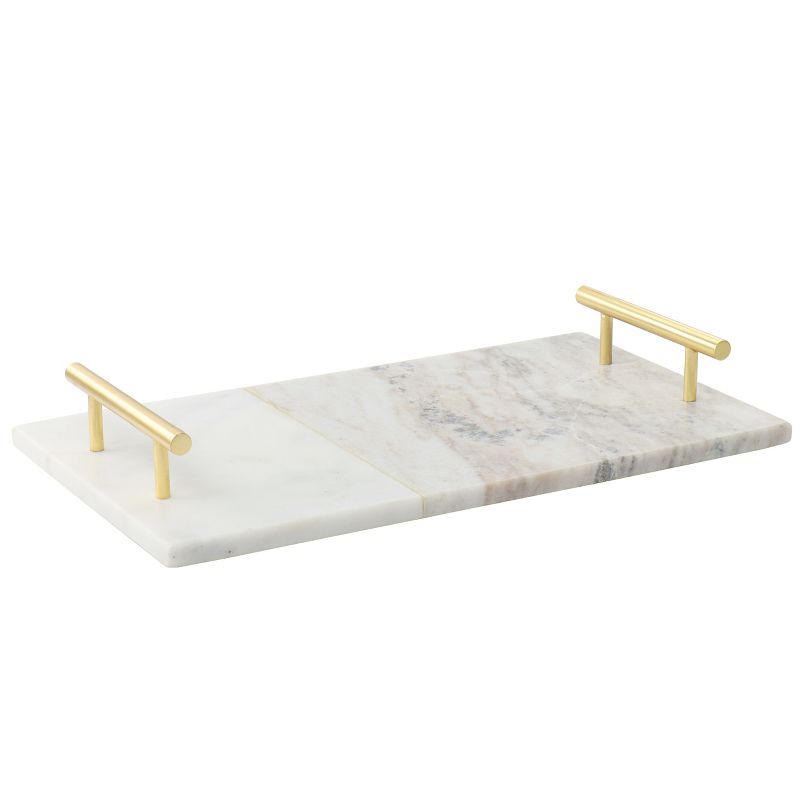 Gibson Laurie Gates 16 x 9 Inch Rectangle Marble Tray in White with Brass Handles, 1 of 7