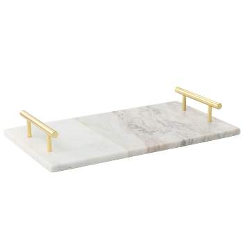 Gibson Laurie Gates 16 x 9 Inch Rectangle Marble Tray in White with Brass Handles