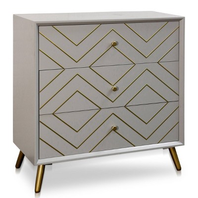 Three Drawer Accent Cabinet Slate Blue - StyleCraft: Geometric Brass Inlay, Modern Storage