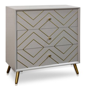 Three Drawer Accent Cabinet Slate Blue - StyleCraft: Geometric Brass Inlay, Modern Storage - 1 of 4