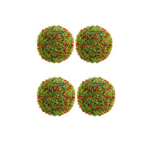 Artificial  Topiary Ball, Decorative Artificial Boxwood Balls with Flowers, Indoor Outdoor Faux Greenery for Fake Plants for Home Decor - 1 of 4