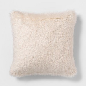 Mongolian Faux Fur Oversize Square Throw Pillow Cream - Project 62 , Ivory