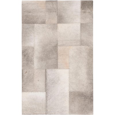 Gray Geometric Handmade Cowhide Leather Rug 3' x 5'