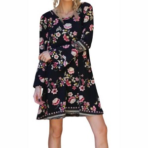 Women's Floral Double Ruffle Sleeve Open Back Dress - ANGIE - 1 of 3