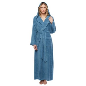 Arus Women's Hooded Turkish Terry Cotton  Robe Lightweight Ankle Length Bathrobe with Overlock Stitching - 1 of 3