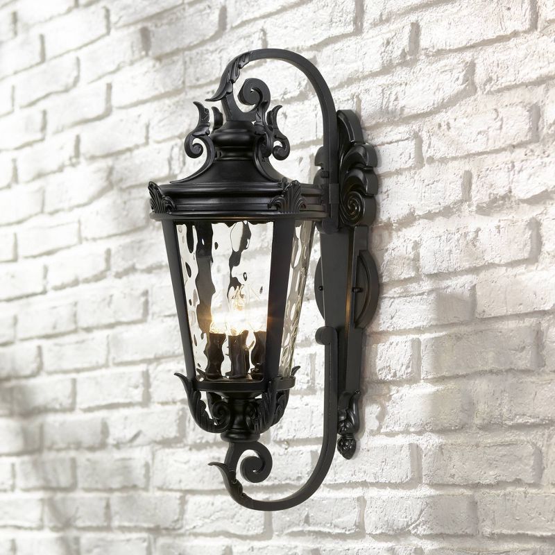John Timberland Casa Marseille Vintage Rustic Outdoor Wall Light Fixture Black Scroll Arm 27 1/2" Clear Hammered Glass for Post Exterior Barn Deck, 2 of 7