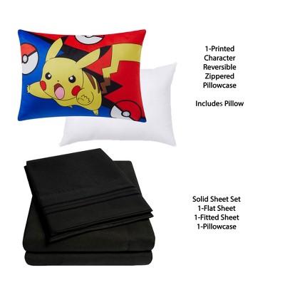 Kids' Pokemon Pikachu Pillow with Bonus Solid Sheet Set