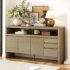 60" 3-Door Sideboard with 3 Drawers, Ash Veneer MDF, Semi-Open Shelf, Center Cutout, Large Storage Cabinet for Living Room - 2 of 4