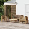 vidaXL 5-Piece Durable Bamboo Patio Lounge Set with Taupe Cushions, Includes Corner Sofas and Chairs - Ideal for Garden or Outdoor Lounge Space - 2 of 4