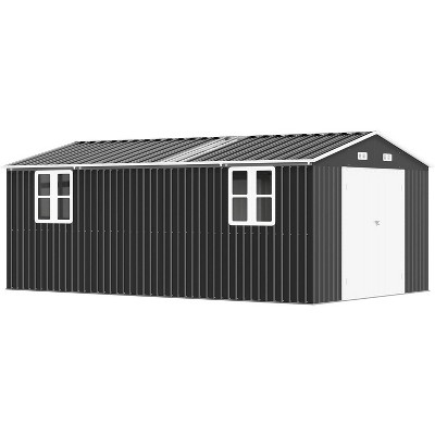 AMERLIFE 10x16.3x7 FT Galvanized Steel Storage Shed with 4 4-Pane Windows Hinged Double Doors