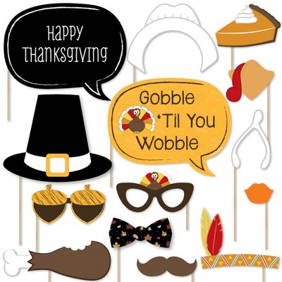 Big Dot of Happiness Give Thanks - Thanksgiving Party Photo Booth Props Kit - 20 Count