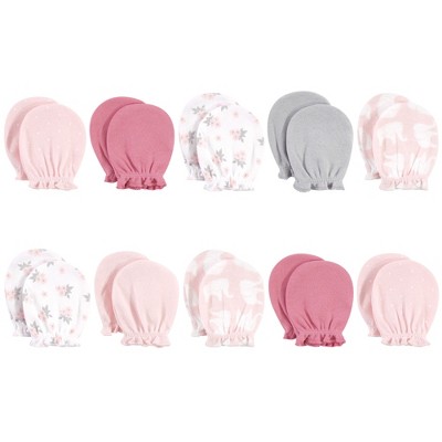 Hudson Baby Infant Girl Cotton Scratch Mittens 10pk, Pink Elephant, One Size