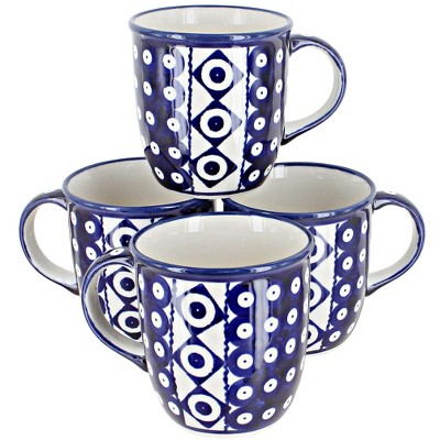 Blue Rose Polish Pottery 1800 Zaklady 4PC Mug Set