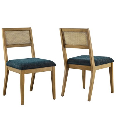 Modway Nimba Dining Chair – Heathered Weave Azure – Upholstered Curved Back Dining Chair with Wood Legs for Modern Interiors