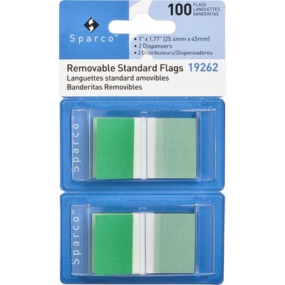 Sparco Removable Standard Flags Dispenser 1" 100/PK Green 19262