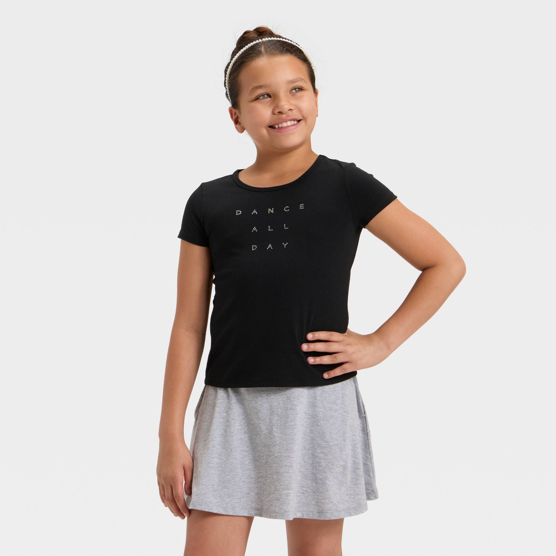 Girls' Short Sleeve Embellished T-Shirt - Cat & Jack™ Black S