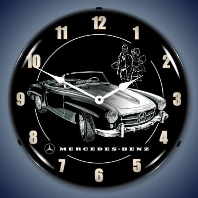 Collectable Sign & Clock | Mercedes LED Wall Clock Retro/Vintage, Lighted - Great For Garage, Bar, Mancave, Gym, Office etc 14 Inches