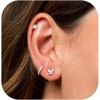 Freekiss 3 Pairs Gold Hoop Earrings Set: Dainty Stud Earrings Trendy Small 14K Gold Plated Hypoallergenic Dangle Cartilage