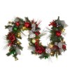 6ft Christmas Garland with Lights | Battery-Powered Pine Cone Garland w/Berries, Bows, Flowers & Ball Ornaments for Fireplace Mantle - 3 of 4